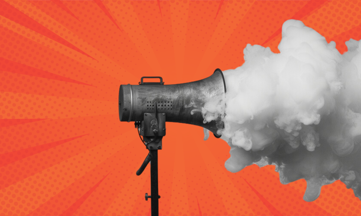 intage megaphone with a burst of smoke, symbolizing the growing popularity of audio content and the potential for brands to leverage audio marketing strategies to reach new audiences.